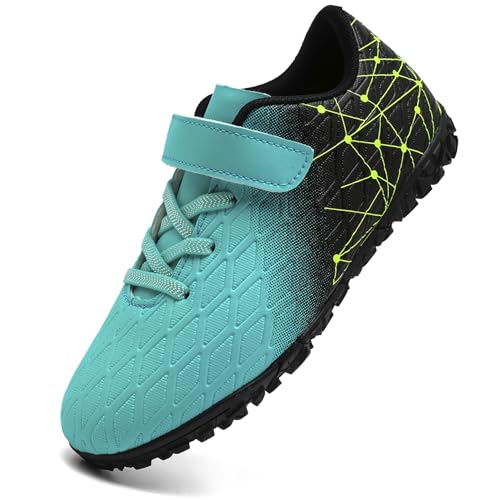 PiDaGlobal Botas de Fútbol Niño Zapatos de Fútbol con Tacos Bajos para Césped Artificial e Indoor Antideslizantes para Entrenamiento y Fútbol Sala Adolescentes Zapatillas de Fútbol 37EU Turquesa