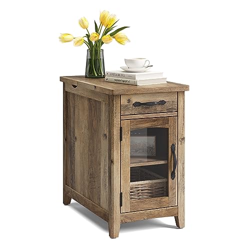 Linsy Home End Table With Charging Station, Side Table For Bedroom With Drawer And Detachable Holder, Storage Shelf With Glass Door, Extra Storage & Display Space, Small Nightstand For Living Room #TOP15