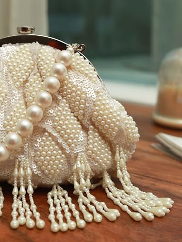 Image of THE TAN CLAN Ava Pearl Batua Bag for women Purses Luxury Evening Handbags for ladies with Magnetic Closure