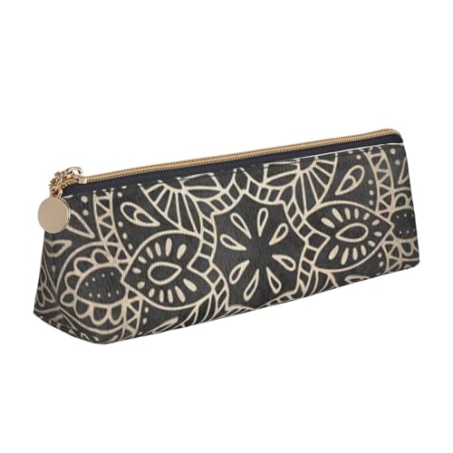Astuccio per matite astuccio per penne triangolari portatile per ufficio scolastico Mandala Su grigio bianco oro pelle