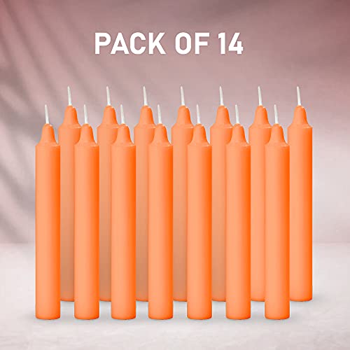 Image of AuraDecor Pack of 14 Stick Candles || Especially Meant for Healing, Chakras, Ritual Candles, Decoration, Lighting, Home Decor || Burning Time 3 to 4 Hours Each (Orange) ,Wax