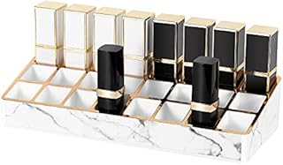 Lewondr Lipstick Organizer, 24-Slots Cosmetic Storage lipstick holder for vanity with Unique Gold-Stamping Edges, Marble Makeup Accessories Storage Box Stand for Lipstick, Lip Gloss, 9" x 3.7" x 2"