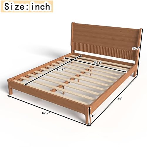 Image of Bellemave Queen Size Bamboo Bed Frame with Headboard,Bamboo Platform Bed Frame Queen Size with Tall Headboard and Wood Slats,Easy Assembly,Warm Brown