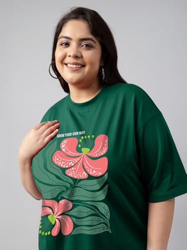 Image of JUNEBERRY 100% Pure Cotton Oversized Baggy Fit Cool Front Chest Graphic Printed Half Sleeve Plus Size T-Shirt for Women & Girls (Sizes: 2XL to 5XL)