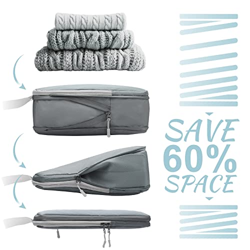 WOOMADA Compression Packing Cubes for Suitcases Travel Essentials 4 Set Expandable Travel Bags Organizer for Luggage(dark grey)2