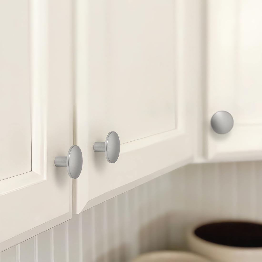 YAGU 6 Pack Brushed Nickel Kitchen Cabinet Knobs 1-1/2 Inch Round Solid Dresser Drawer Pulls Satin Silver Furniture Hardware for Closet Cupboard Wardrobe