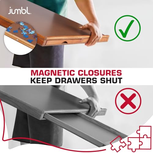 Jumbl 1500-Piece Puzzle Board | 27” x 35” Jigsaw Puzzle Table | 6 Removable Magnetic Sorting Drawers | Smooth Plateau Fiberboard Work Surface & Hardwood Construction | for Games & Puzzles