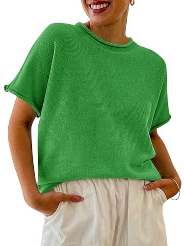 Image of Saodimallsu Women's Short Sleeve Lightweight Casual Crewneck Loose Fit Knit T-Shirt