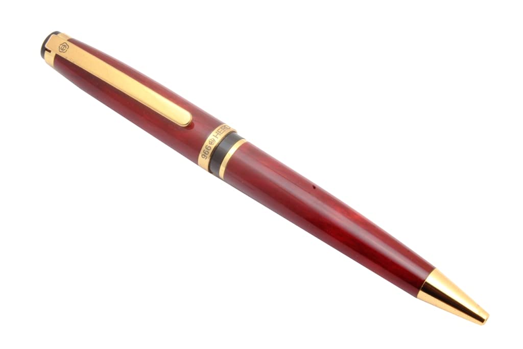 Ledos Hero 966 Upper Class Red Marble Ballpoint Pen With Golden Trims