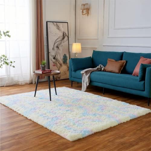 Evitany Indoor Modern Soft Touch Area Rug Thickened Shaggy Rugs Anti-Skid Floor Mat Fluffy Rug for Bedroom, Living Room (White, 80x120 cm)