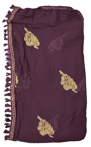 Image of YOUTHQUAKE Golden Patti Embroidered Work Chiffon Dupatta for Womens & Girls with Jaalar Lace