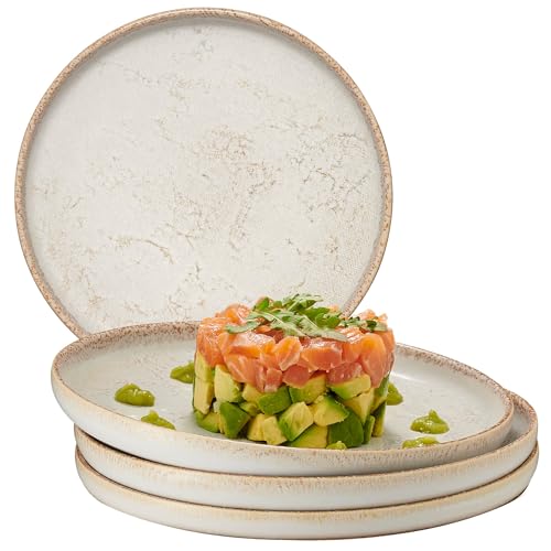 Mesa Uno Assiettes Dîner Céramique Grès, Ensemble 4, Blanc Brillant 8.6"