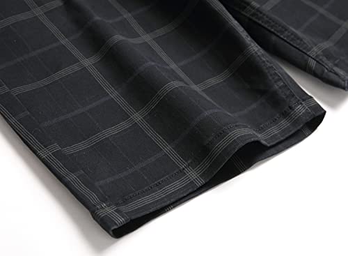 Boy's Pull On Drawstring Stretch Plaid School Uniform Plaid Khaki Shorts With Pockets,Black,16 #TOP6