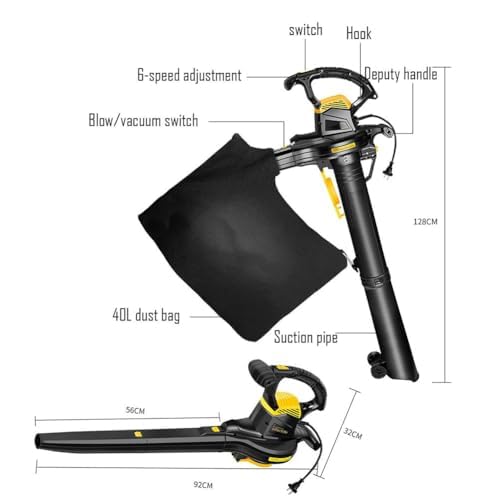 Soplador y aspirador eléctrico de hojas para jardín, aspiradora y trituradora de sopladores de jardín de 3800 W con bolsa recolectora de hojas de 40 l, aspiradora de hojas para jardín, relación