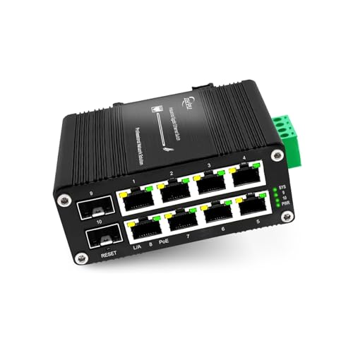 Image of Industrial Managed 8 Port PoE Ethernet Switch with 2 SFP Slot, Gigabit Networking Switch with Web Management, Supporting Din-Rail, Black, XY-M2F8P