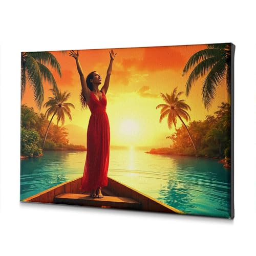 Toile baptême femme robe rouge, cadeau religieux idéal pour célébrer Pâques