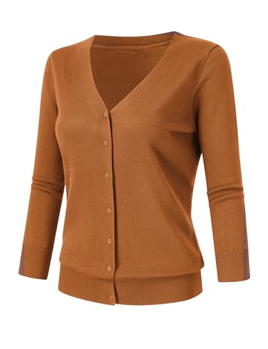 Image of Leadingstar Women's 3 /4 Sleeve Cardigan Lightweight Sweater Cardigan V-Neck Solid Color Soft Knit Sweater Tops