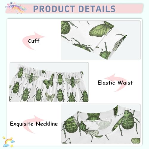 Pajama Sets Long Sleeve Green Various Insect Pattern Soft Comfy Sleepwear 2 Piece PJS 3-8T4
