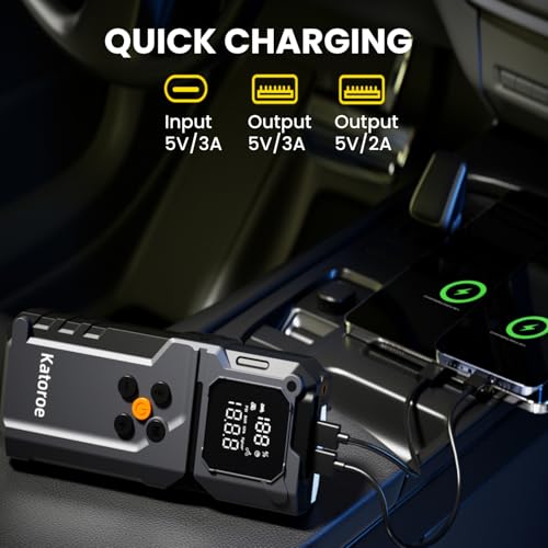 Image of Jump Starter with Air Compressor, Jump Box 4000A Portable Jump Starter (9.0L Gas /7.0L Diesel), 12V Car Battery Jumper Starter with 150PSI Tire Inflator, Display, 3 Mode Flashlight