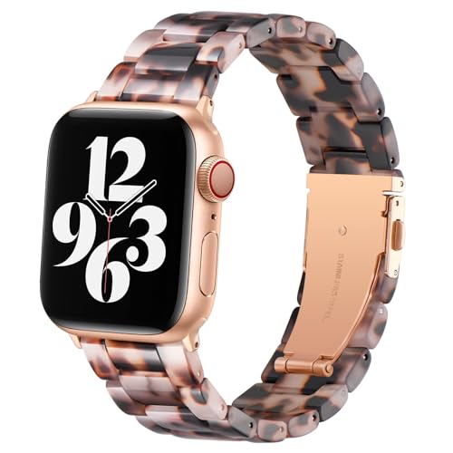 Image of Bestig Resin Band Compatible with Apple Watch Bands for Women 40mm 38mm 41mm 42mm(Series 11 10), Lightweight Waterproof Strap for iWatch Series 10 9 8 7 6 5 4 3 2 1 SE Men(Black Agate)