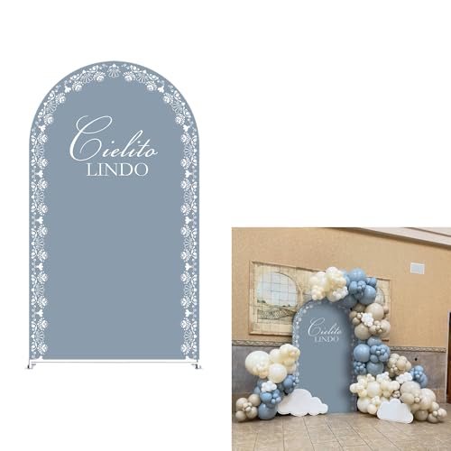 Arch Backdrop Cover Dusty Blue Mexican Fiesta Baptism Baby Shower Double-Sided Chiara Arch Spandex Fabric Cover for Wedding Parties Decorations (