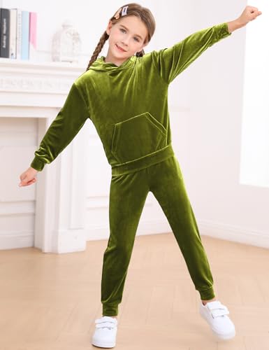 LecGee Girl's Hoodie Tracksuit 2 Piece Velour Outfits Hooded Pullover Sweatshirt Sweatpants Jogging Sweatsuit Set4