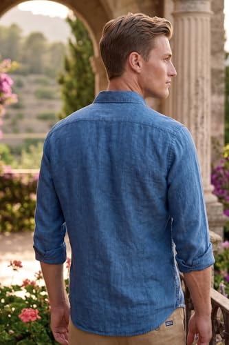 Image of Louis Philippe Men's Linen Blend Solid Shirt with Soft Handfeel & Naturally Antibacterial Finish - Holiday Wear