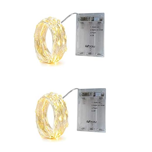 BXROIU 2 x 20er Micro LED Lichterkette Batterie betrieb 3 Programm mit Timer Auf Silberdraht für Party, Weihnachten, Halloween, Hochzeit Deko (Warm weiß, 2 metre 2 Stück)