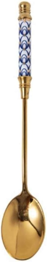 Kitchen Dessert Spoon Stainless Steel Coffee Milk Spoon Ceramic Long Handle Spoon Gold Plated Dessert Spoon (Color : E) (C)