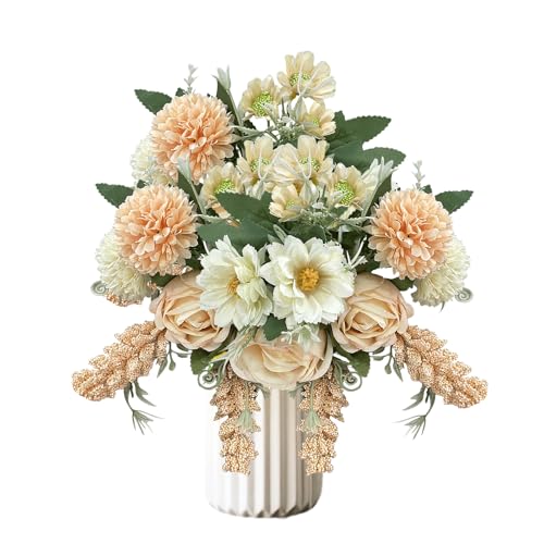 3 flores artificiales artificiales mezcladas con flores secas, flores artificiales para decoración de boda, ramo de rosas de imitación para boda, fiesta, celebración de cumpleaños (champán)