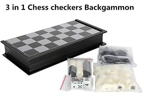 Juego magnético de viaje plegable 3 en 1, juego de ajedrez a damas, juego de backgammon con piezas de juego magnéticas, tamaño pequeño 9.75 pulgadas x 9.75 pulgadas Juego magnético de viaje plegable 3 en 1, juego de ajedrez a damas, juego de backgammon con piezas de juego magnéticas, tamaño pequeño 9.75 pulgadas x 9.75 pulgadas