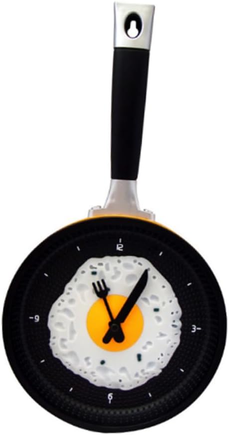 Zerodeko Frying Pan Wall Clock for Kitchen Decor Modern Omelet Clock Creative No Battery Included Yellow
