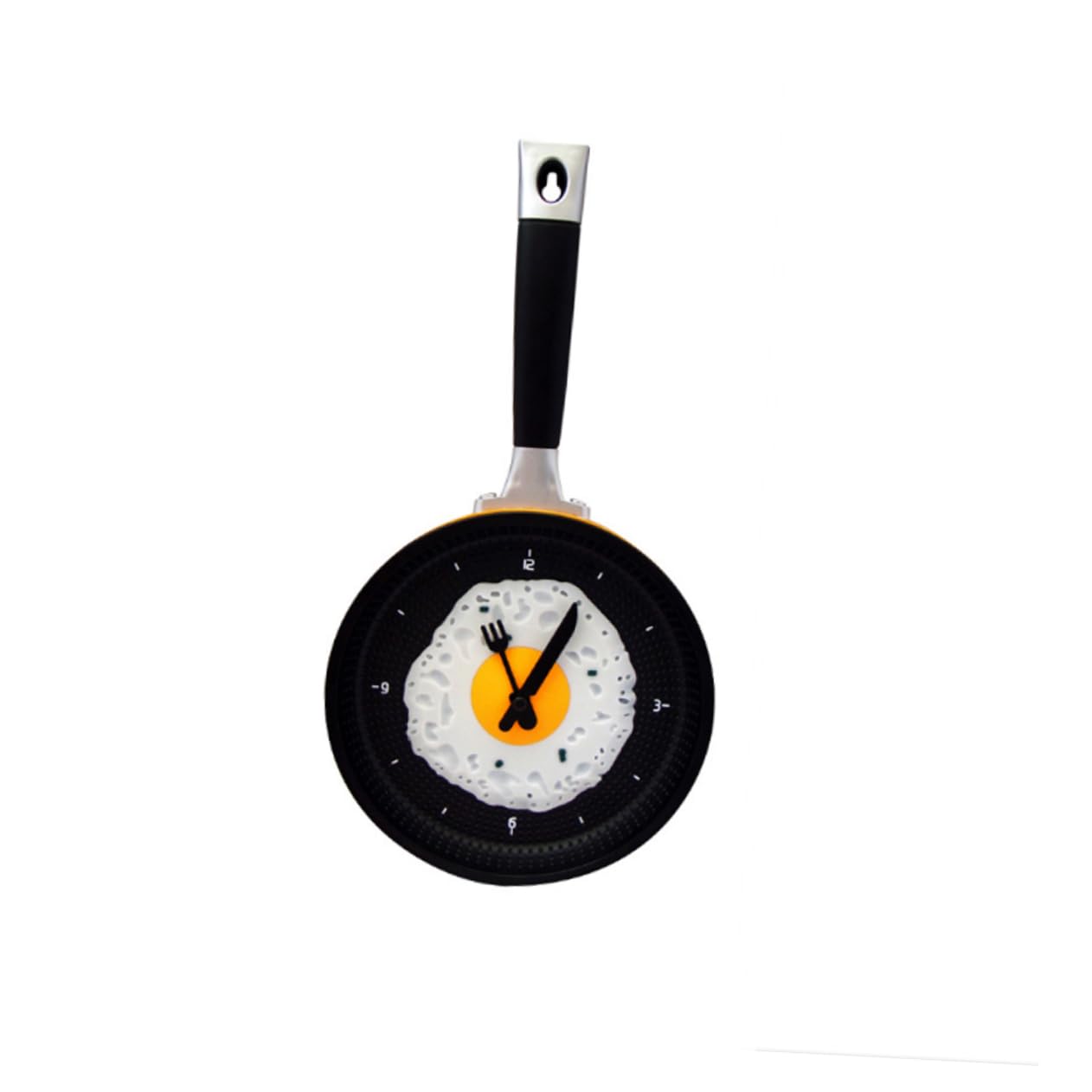 Zerodeko Frying Pan Wall Clock for Kitchen Decor Modern Omelet Clock Creative No Battery Included Yellow