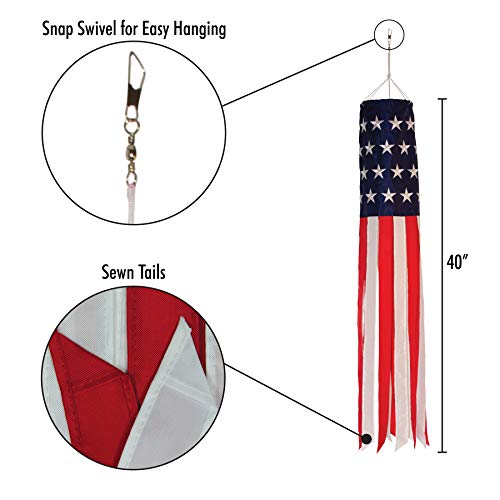 In The Breeze Stars And Stripes 40 Inch Windsock - Embroidered Stars - Durable Patriotic Hanging Decoration #TOP4