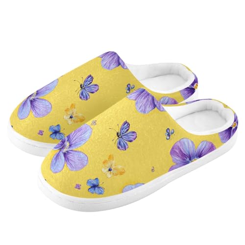 JUNZAN Cute Violet Yellow Cotton Slippers for Men Comfort Memory Foam Bedroom Shoes for Spa Funny Presents 6-74