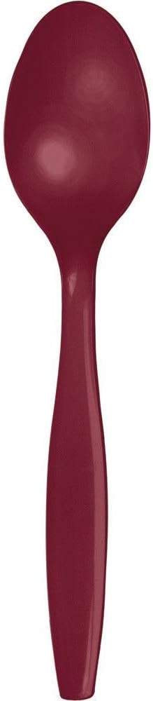 24 Wedding Birthday Party Tableware Plastic Heavy Duty Spoons (Burgundy)