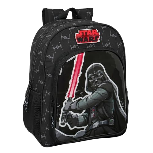 STAR WARS THE FIGHTER - Mochila Escolar Niño, Mochila Infantil, Adaptable a Carro, Ideal para Niños en Edad Escolar, Cómoda y Versátil, Calidad y Resistencia, 32x12x38 cm, Color Negro