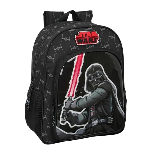 STAR WARS THE FIGHTER - Mochila Escolar Niño, Mochila Infantil, Adaptable a Carro, Ideal para Niños en Edad Escolar, Cómoda y Versátil, Calidad y Resistencia, 32x12x38 cm, Color Negro