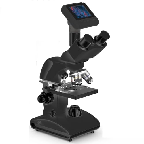 Image of Compound Trinocular Microscope - 40X to 2000X Magnification, High-Resolution Glass Optics, LED Light, Black, Ideal for Lab, School & Home Education with Slides Set