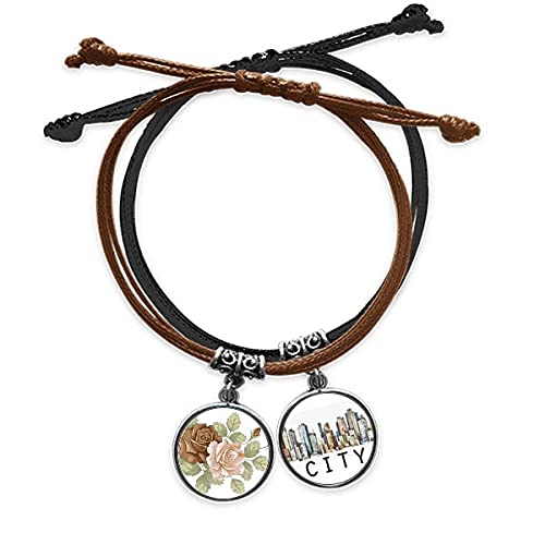 Bracelet corde en cuir pour femme avec motif feuilles roses et blanches élégant