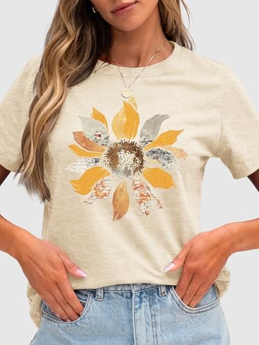 Image of Anbech Womens Dandelion Graphic T-Shirts Teen Girls Cute Sunflower Print Casual Tee Tops