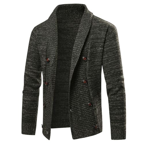 Cambkatl Men's Double-Breasted Sweaters Shawl Collar Long Sleeve Casual Cable Knit Cardigans Warm Thermal Outerwears