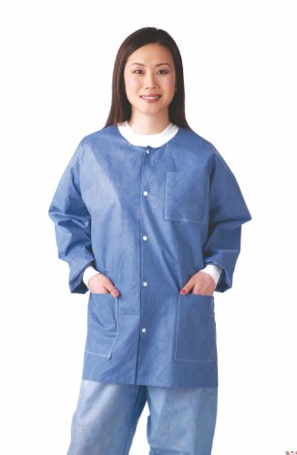 Medline NONRP600M Multi-Layer Material Lab Jackets with Knit Cuff and Collar, Medium, Blue (Pack of 30)