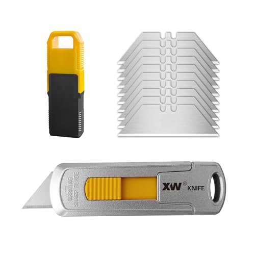XW Mini Safety Utility Knife Compact Auto Retractable Box Cutter with Safety Lock Extra 10 PCS Utility Blades Included
