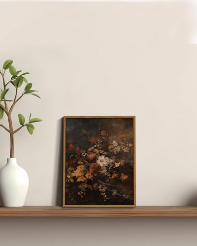 Image of KISSFOX Framed Wall Art Vintage Wall Decor Floral Canvas Art Botanical Pictures Flowers Paintings Moody Prints Dark Artwork For Bedroom Living Room Kitchen