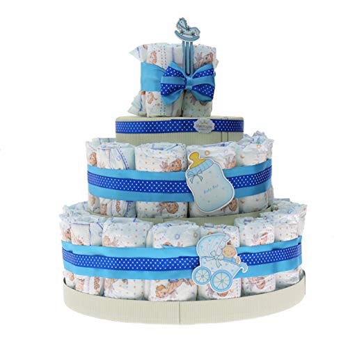 Torta di Pannolini 3 Piani per Nascita Bimbo con Bimbo su Dondolo