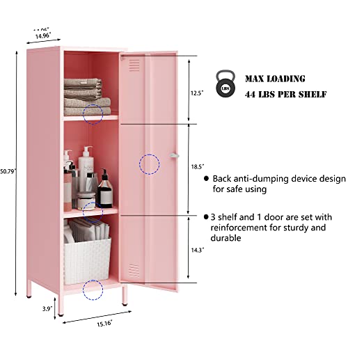Miocasa Metal Locker Storage Cabinets With Doors And Shelves Lockable 3 Tier File Cabinet Organizer Coat Lockers For Kids, Living Room, Office, Gym (Pink) #TOP2