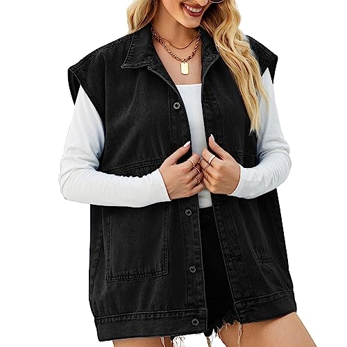 Chaleco de mezclilla vintage para mujer FindThy de gran tamaño vaquero negro talla M