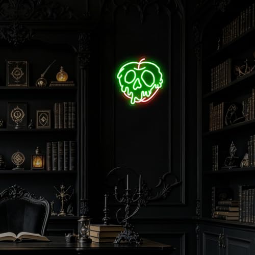 Image of Poison Apple Skull Neon Sign, Evil Poison Apple Wall Art, Halloween Decor