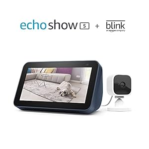 Echo Show 5 (2nd Gen, 2021 release) – Deep Sea Blue bundle with Blink Mini